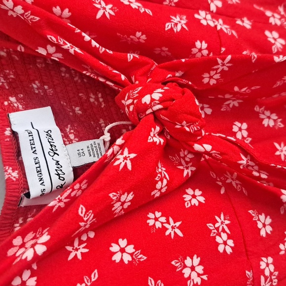 And Other Stories Red Floral Bow Smocked Women's Dress Size 4 NWOT - Picture 6 of 8
